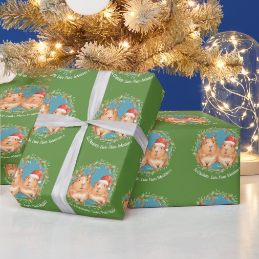 Kerstparelhoenders Santa en Reindeer Wreate Cadeaupapier (Feestdagen)