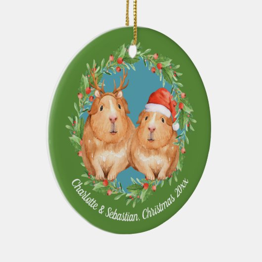 Kerstparelhoenders Santa en Reindeer Wreate Keramisch Ornament (Rechts)