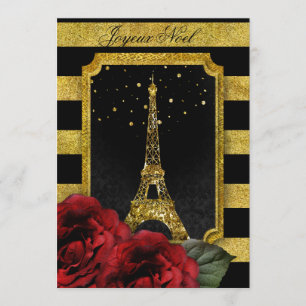 KerstParijs Roos Eiffeltower Gold Stripe Kaart