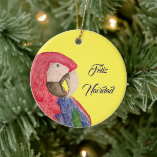 Kerstparrot Feliz Navidad Macaw Omkeerbaar Keramisch Ornament