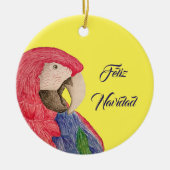 Kerstparrot Feliz Navidad Macaw Omkeerbaar Keramisch Ornament (Voorkant)