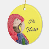 Kerstparrot Feliz Navidad Macaw Omkeerbaar Keramisch Ornament (Links)
