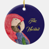 Kerstparrot Feliz Navidad Macaw Omkeerbaar Keramisch Ornament (Achterkant)