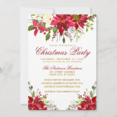 Kerstpartij Rode Waterverf Floral Poinsettia R Kaart (Voorkant)
