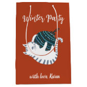 Kerstparty Kerstcadeau Kat  Medium Cadeauzakje (Voorkant)