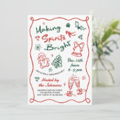 Kerstparty Met de Hand Getekende Kerstsfeer Kaart (Staand voorkant)