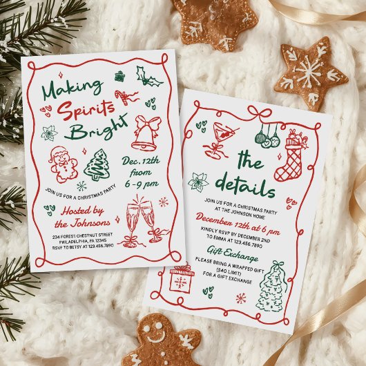 Kerstparty Met de Hand Getekende Kerstsfeer Kaart