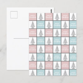 Kerstpasta blauw en roze modern patroon briefkaart