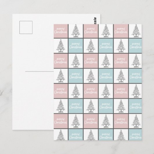 Kerstpasta blauw en roze modern patroon briefkaart (Voorkant / Achterkant)