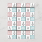 Kerstpasta blauw en roze modern patroon briefkaart (Voorkant)