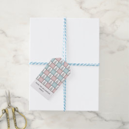 Kerstpasta blauw en roze modern patroon cadeaulabel
