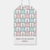 Kerstpasta blauw en roze modern patroon cadeaulabel (Voorkant)