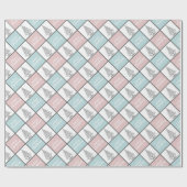 Kerstpasta blauw en roze modern patroon cadeaupapier (Vlak)