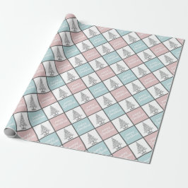 Kerstpasta blauw en roze modern patroon cadeaupapier