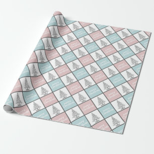 Kerstpasta blauw en roze modern patroon cadeaupapier