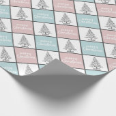 Kerstpasta blauw en roze modern patroon cadeaupapier (Hoek)