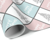 Kerstpasta blauw en roze modern patroon cadeaupapier (Rol Hoek)