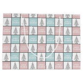 Kerstpasta blauw en roze modern patroon groot cadeauzakje (Achterkant)