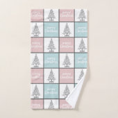 Kerstpasta blauw en roze modern patroon handdoek (Handdoek)