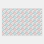 Kerstpasta blauw en roze modern patroon inpakpapier vel (Voorkant 3)
