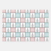 Kerstpasta blauw en roze modern patroon inpakpapier vel (Voorkant 2)