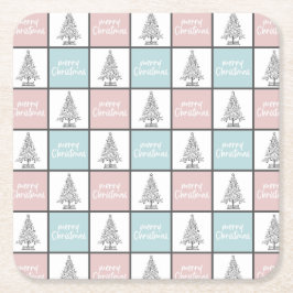 Kerstpasta blauw en roze modern patroon kartonnen onderzetters