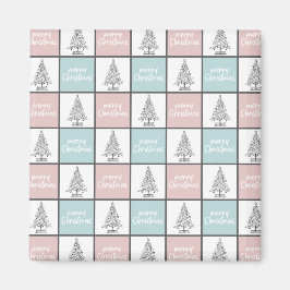 Kerstpasta blauw en roze modern patroon magneet