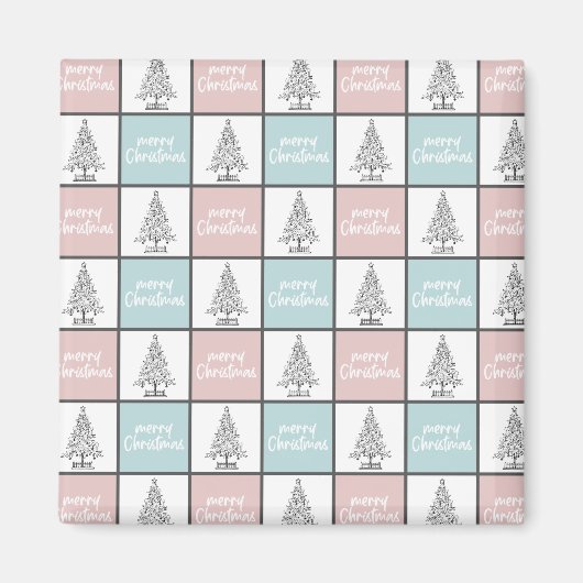 Kerstpasta blauw en roze modern patroon magneet (Voorkant)