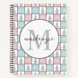 Kerstpasta blauw en roze modern patroon notitieboek