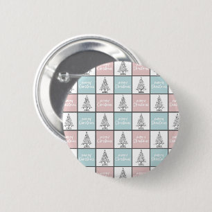 Kerstpasta blauw en roze modern patroon ronde button 5,7 cm