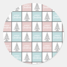 Kerstpasta blauw en roze modern patroon ronde sticker