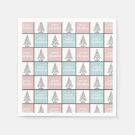 Kerstpasta blauw en roze modern patroon servet