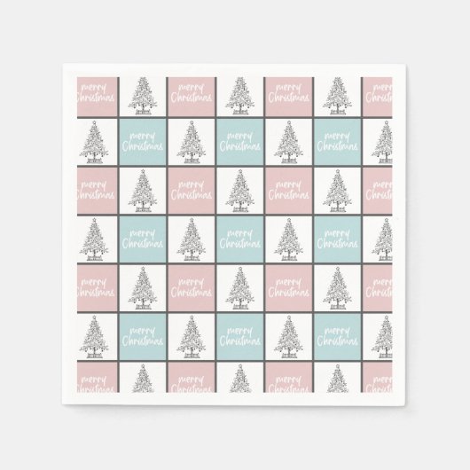 Kerstpasta blauw en roze modern patroon servet (Voorkant)