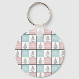 Kerstpasta blauw en roze modern patroon sleutelhanger