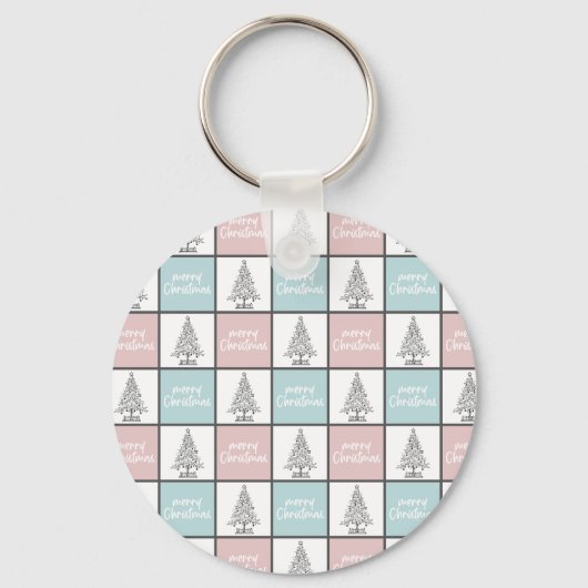 Kerstpasta blauw en roze modern patroon sleutelhanger (Voorkant)