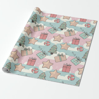 Kerstpastel cadeau sterren en snoep cadeaupapier