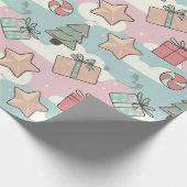 Kerstpastel cadeau sterren en snoep cadeaupapier (Hoek)