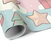 Kerstpastel cadeau sterren en snoep cadeaupapier (Rol Hoek)