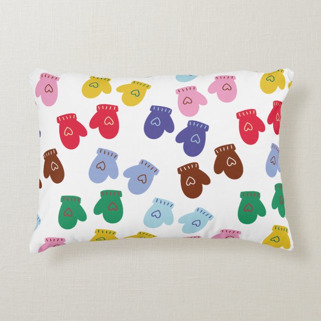 Kerstpastel Gezellige Winterhandschoenen Accent Kussen (Voorkant)