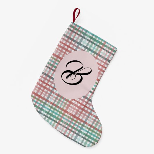 Kerstpastel roze plaid. Aangepast met de naam. Kleine Kerstsok (Voorkant (Hangend))