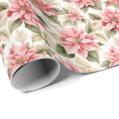 Kerstpastel roze Poinsettia Bloemen Cadeaupapier (Rol Hoek)