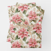 Kerstpastel roze Poinsettia Bloemen Inpakpapier Vel (In situ)