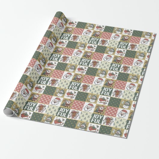 kerstpatchwork cadeaupapier (Uitgerold)
