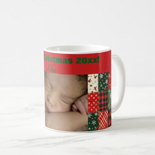 Kerstpatchwork groene rode foto koffiemok (Voorkant rechts)