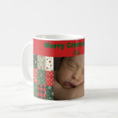 Kerstpatchwork groene rode foto koffiemok (Voorkant links)
