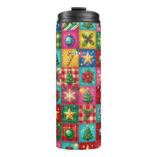 KERSTPATCHWORK-UITERLIJK IN HELDE KLEUREN THERMOSBEKER (Voorkant)