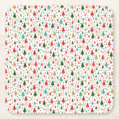 Kerstpatronen - landschap van kleurrijke bomen kartonnen onderzetters (Voorkant)