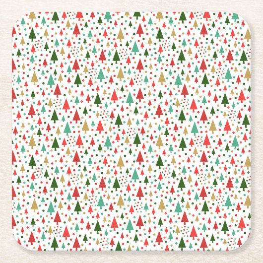 Kerstpatronen - landschap van kleurrijke bomen kartonnen onderzetters (Voorkant)