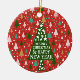 Kerstpatronen - landschap van kleurrijke bomen keramisch ornament