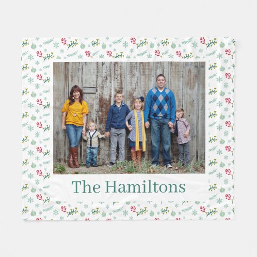 Kerstpatroon Aangepaste familiefoto Fleece Deken (Voorkant (Horizontaal))
